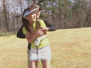 Fascinating captivating girls loves sucking her golf instructor's manhood